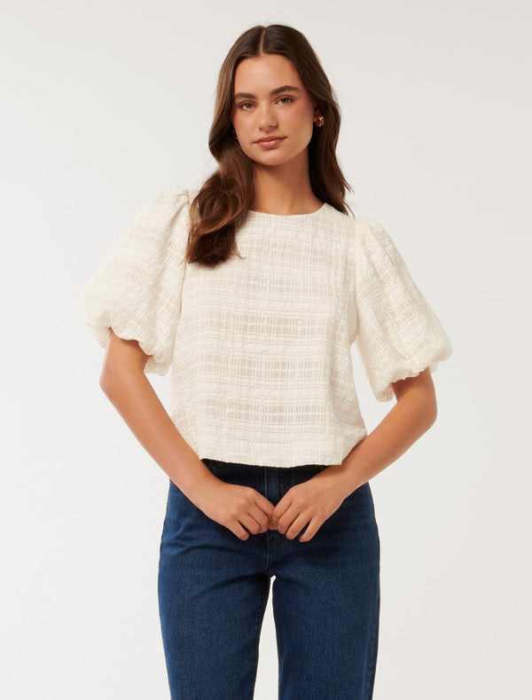 Sara Check Bubble Sleeve Top Forever New