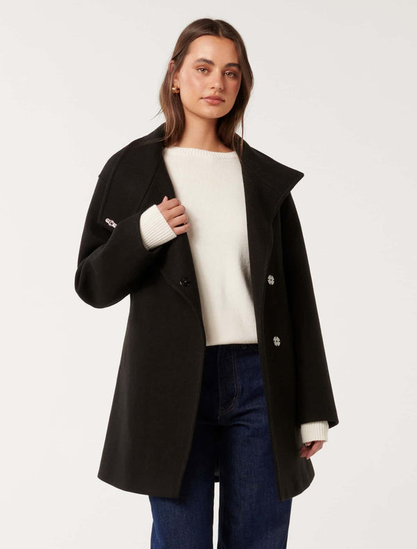 Lola Funnel Neck Wrap Coat Black Forever New