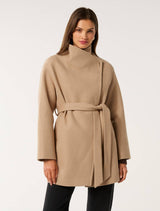 Lola Funnel Neck Wrap Coat Camel Forever New