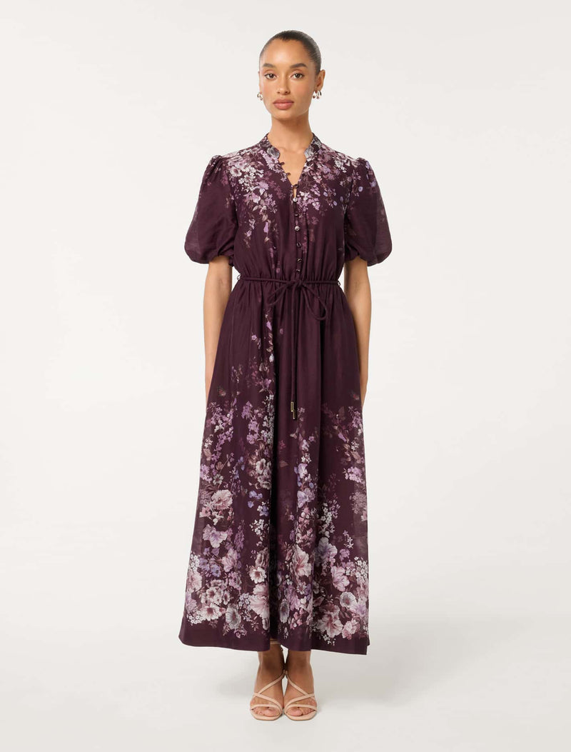 Adele Petite Printed Midi Dress Berry Oxley Floral Forever New