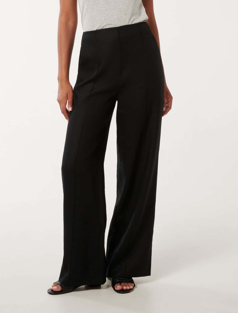 Posey Linen Wide Leg Pants Black Forever New