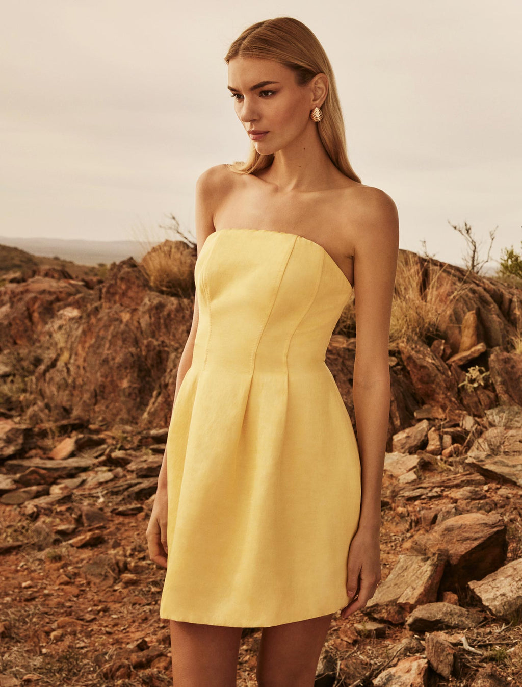 Shayla Strapless Mini Dress Aspen Gold | Forever New