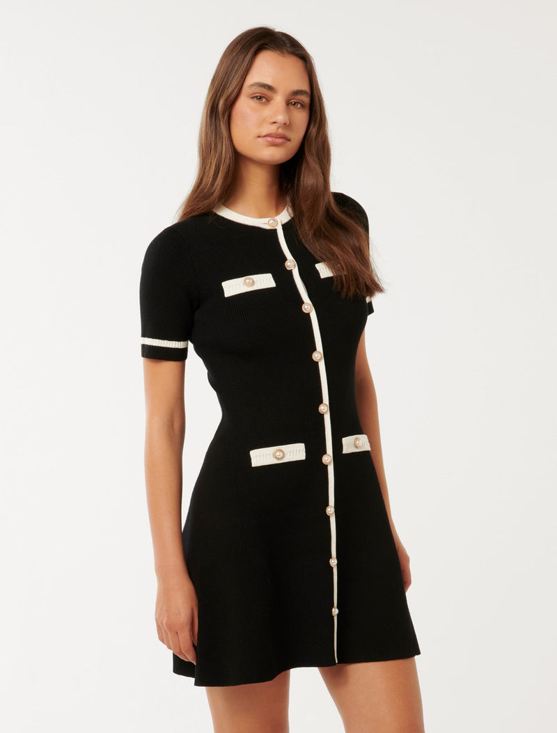 Kerry Contrast Knit Mini Dress Mono Tipped | Forever New Kerry Contrast Knit Mini Dress Mono Tipped | Forever New