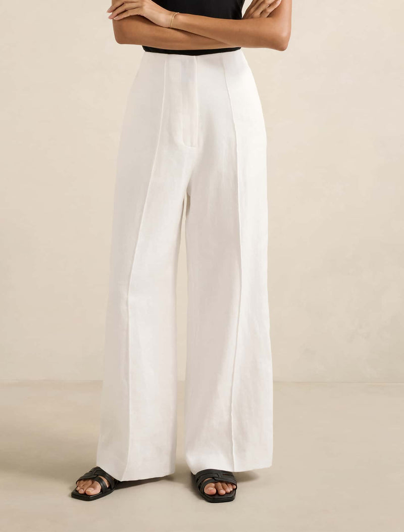 Posey Petite Linen Wide Leg Pants Porcelain Forever New