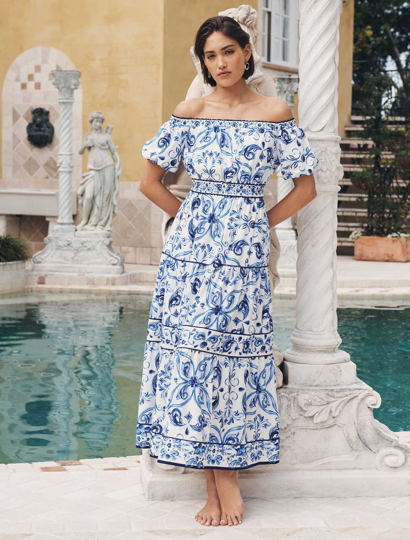 Ravenna Off Shoulder Tiered Midi Dress Sardinia | Forever New