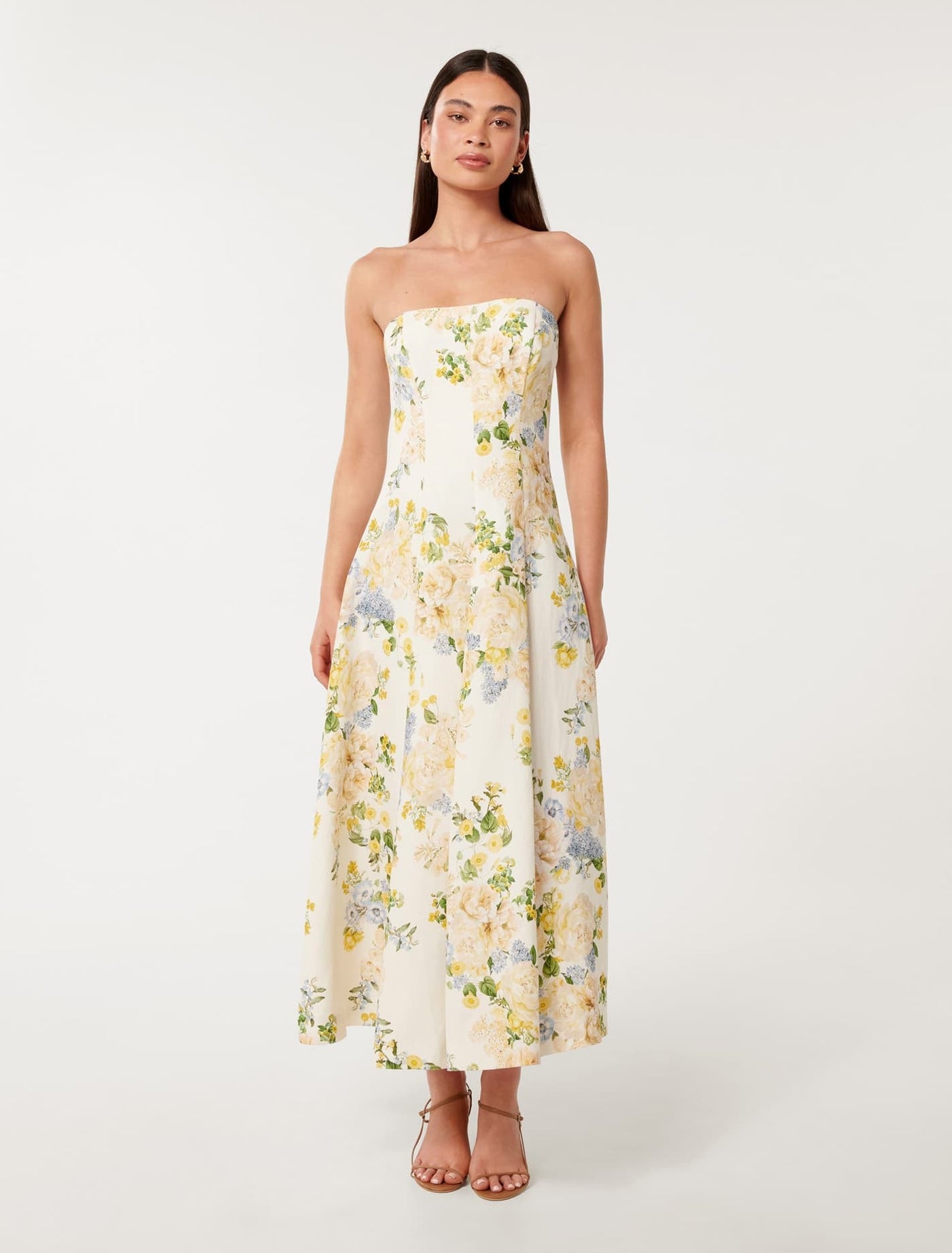 Charlotte Strapless Printed Midi Dress Floral Forever New