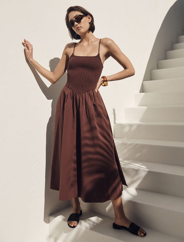Dylan Shirred Cotton Midi Dress Forever New