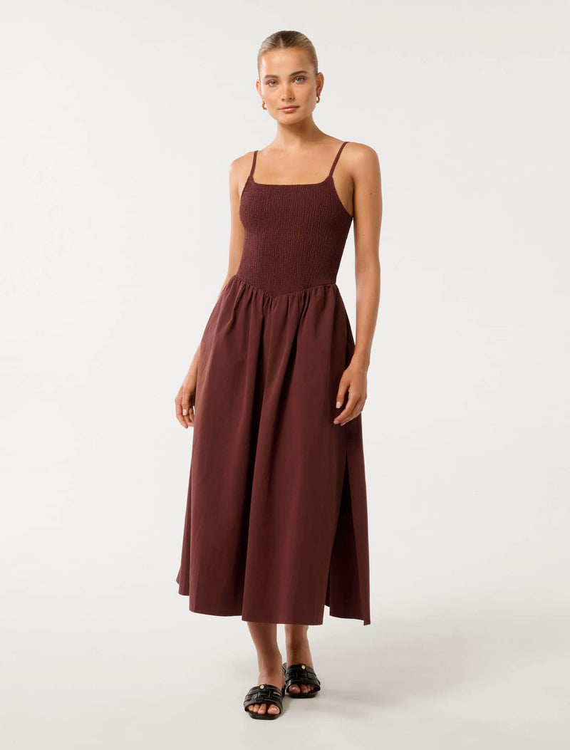 Dylan Shirred Cotton Midi Dress Forever New