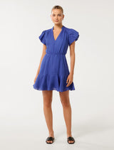 Isabella Puff Sleeve Linen Mini Dress