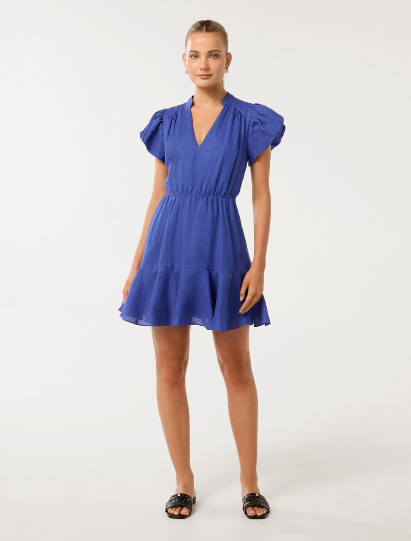 Isabella Puff Sleeve Linen Mini Dress