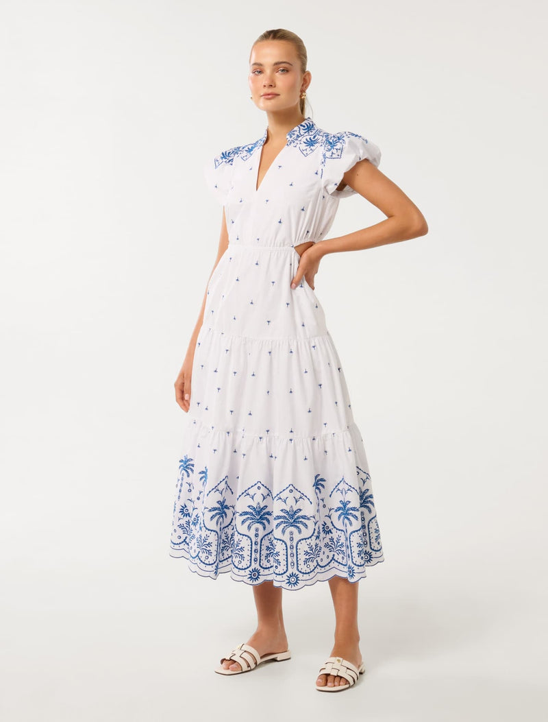 Lilo Embroidered Cotton Midi Dress Forever New