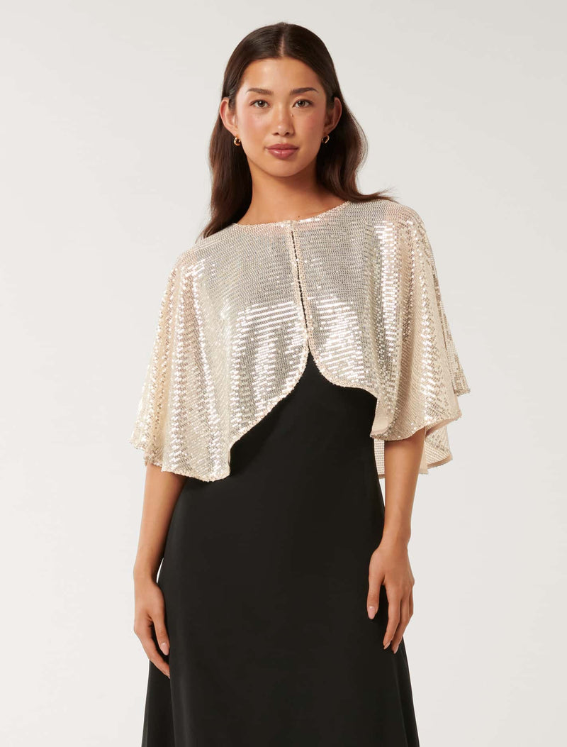 Serena Sequin Cape 0 Champagne Forever New