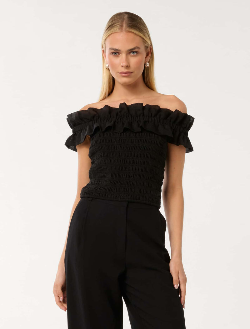 Megan Smocked Top Black | Forever New