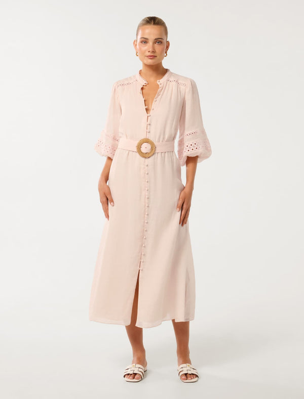 Rebecca Belted Trim Midi Dress