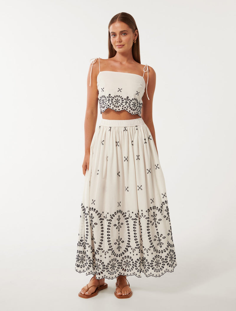 Polly Embroidery Midi Skirt Forever New