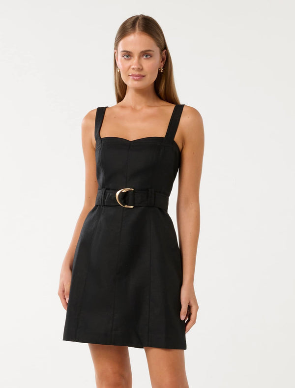 Leonora Top Stitch Column Mini Dress Black Forever New