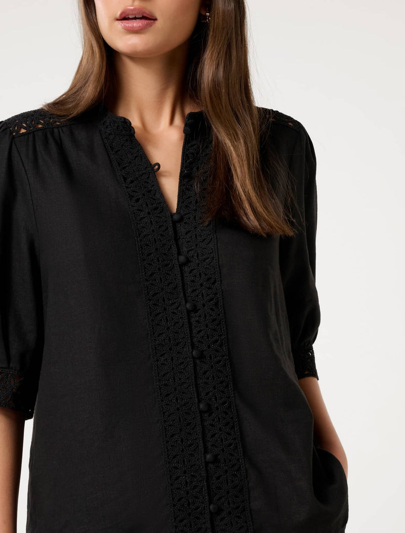 Cassie Crochet Trimmed Blouse Forever New