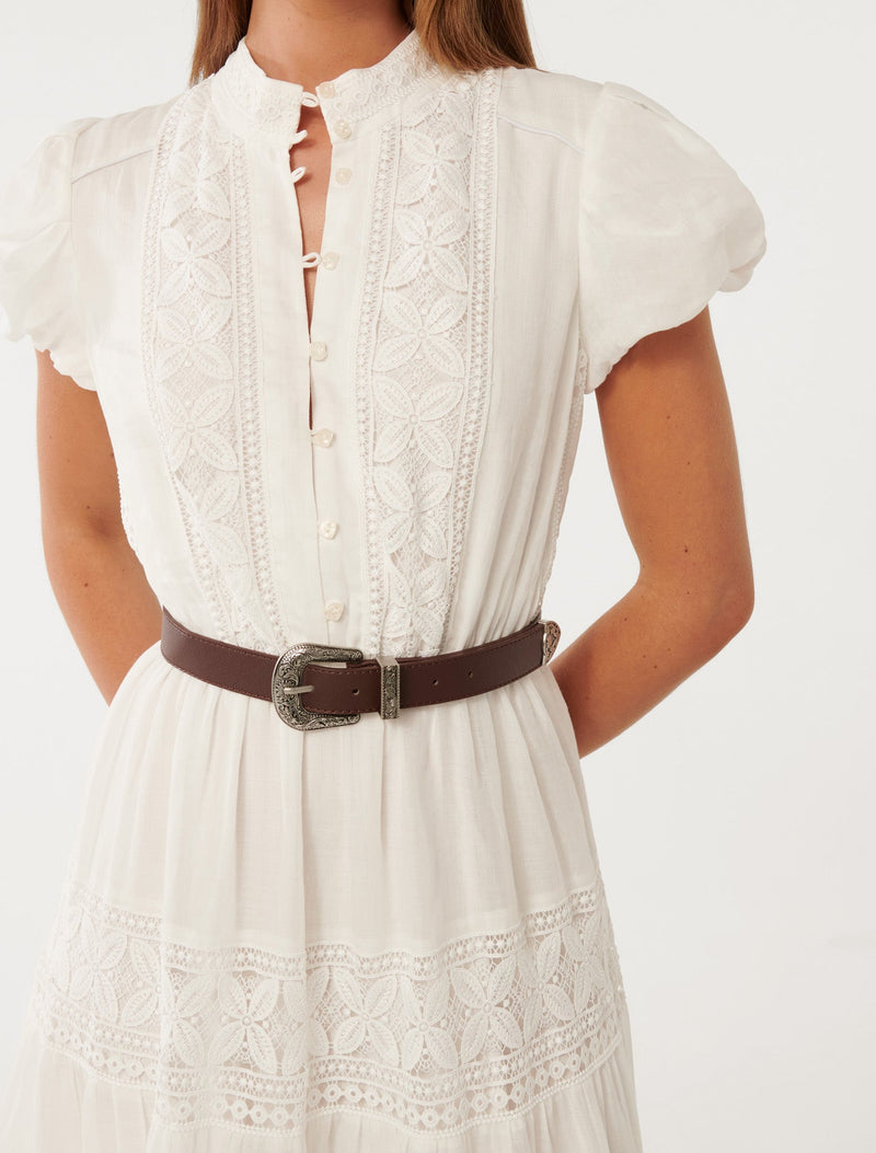 Amy Belted Trim Midi Dress Porcelain Forever New