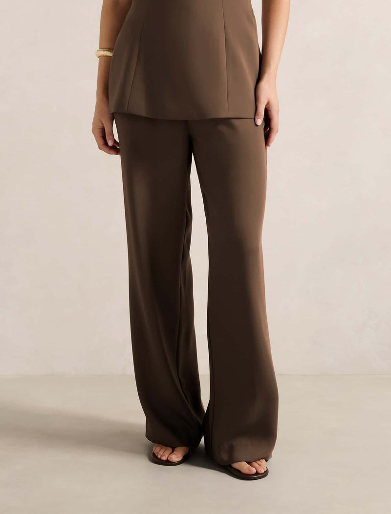 Enya Elastic Wide Leg Pants Chocolate Set Forever New