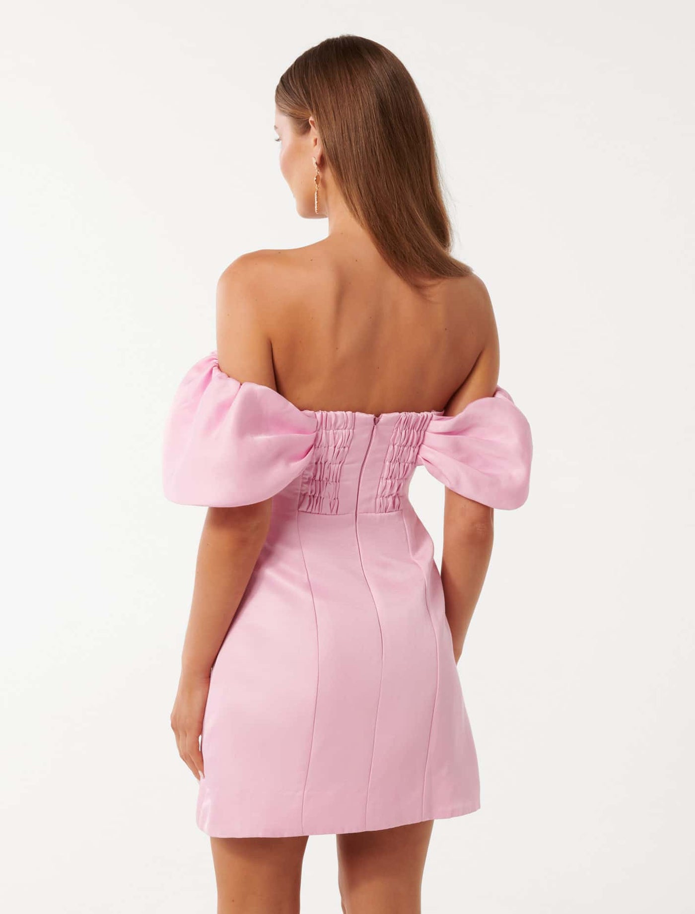 Jacquie Off Shoulder Mini Dress Pink | Forever New