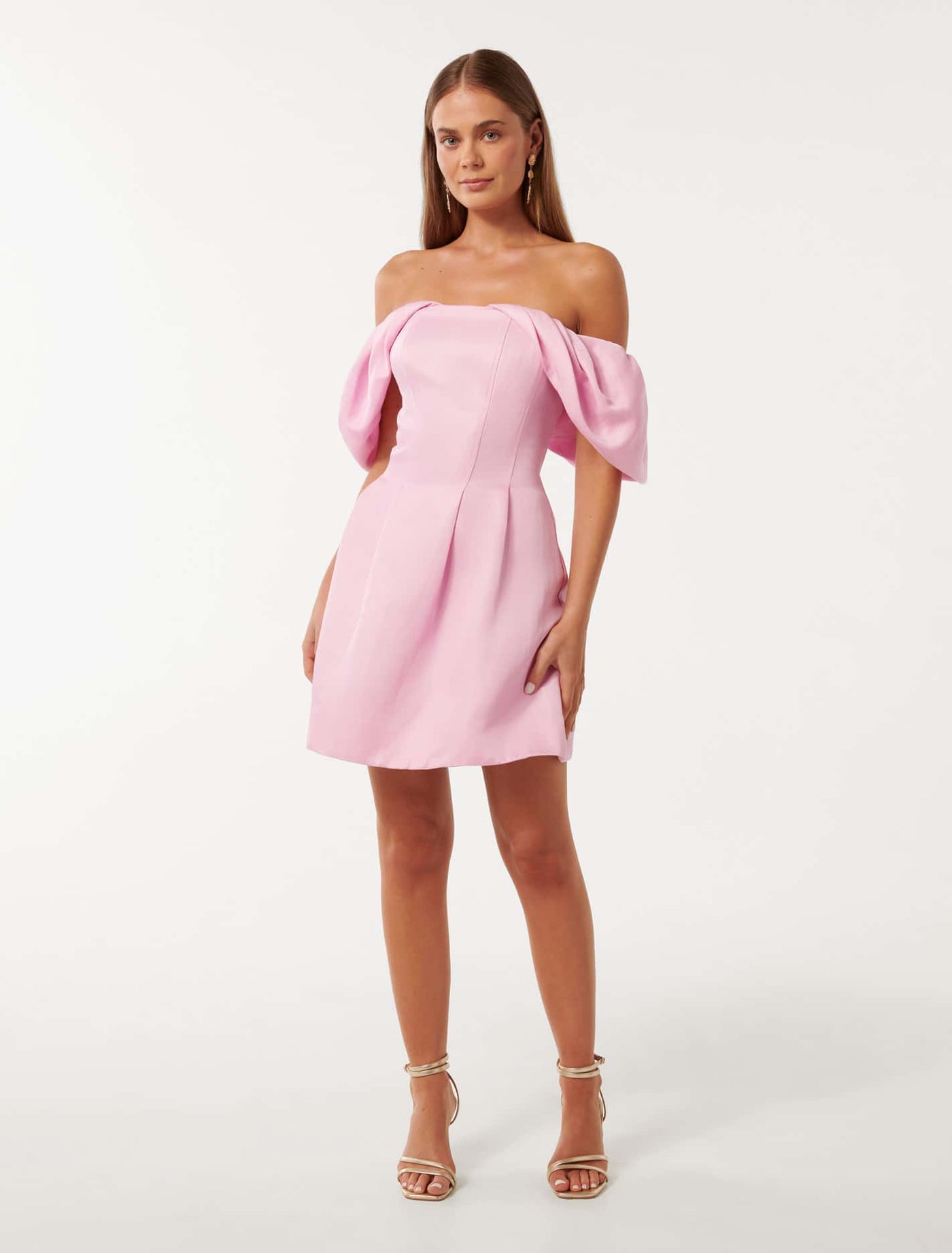 Jacquie Off Shoulder Mini Dress Pink | Forever New