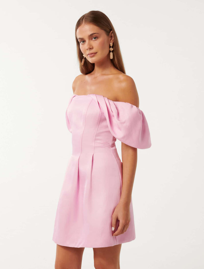 Jacquie Off Shoulder Mini Dress Pink | Forever New Jacquie Off Shoulder Mini Dress Pink | Forever New