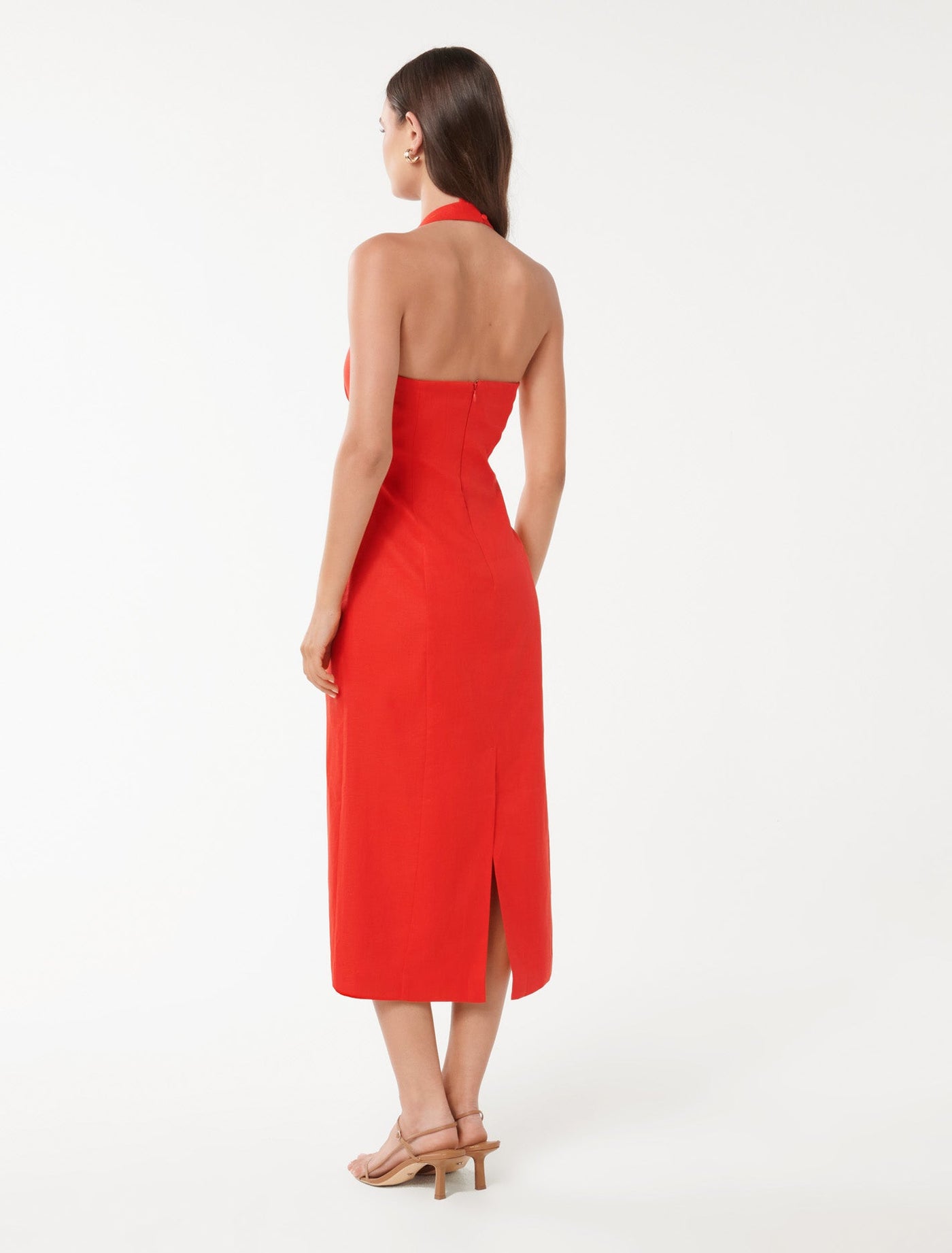 Anderson Halter Neck Linen Midi Dress Scarlet | Forever New