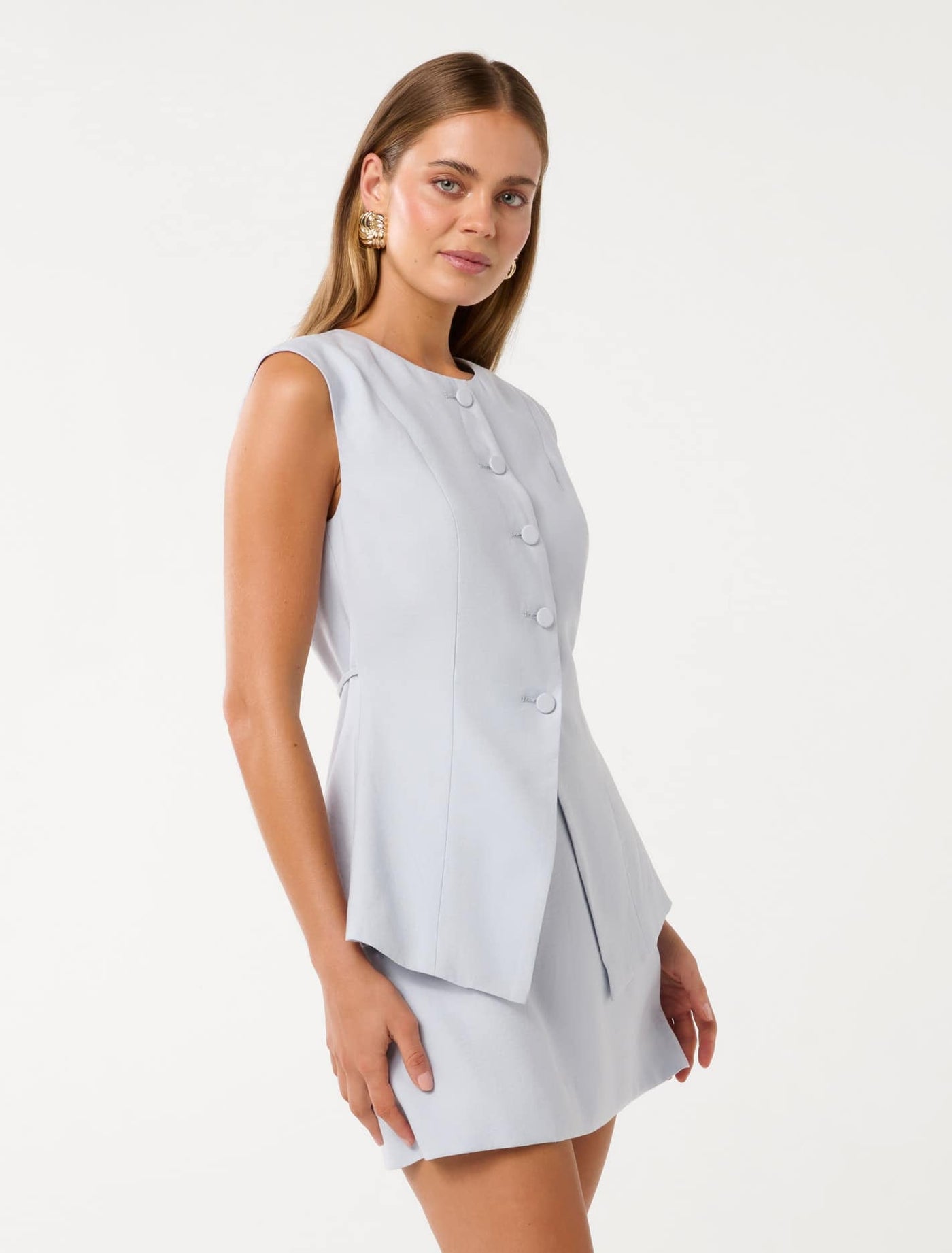 Kimberly Extended Shoulder Waistcoat Sky Blue | Forever New