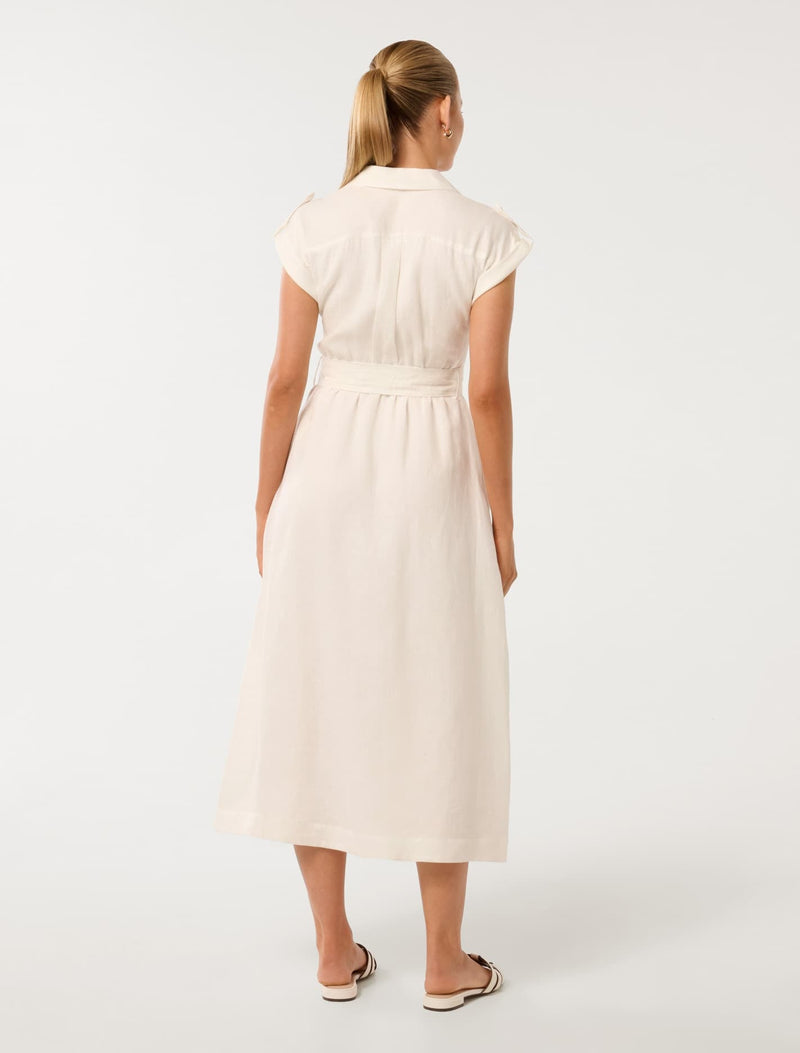 Alison Zip Utility Linen Midi Dress Porcelain | Forever New