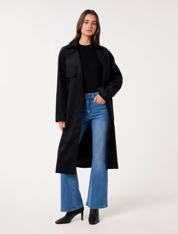 Cass Suede Trench Coat Black Forever New