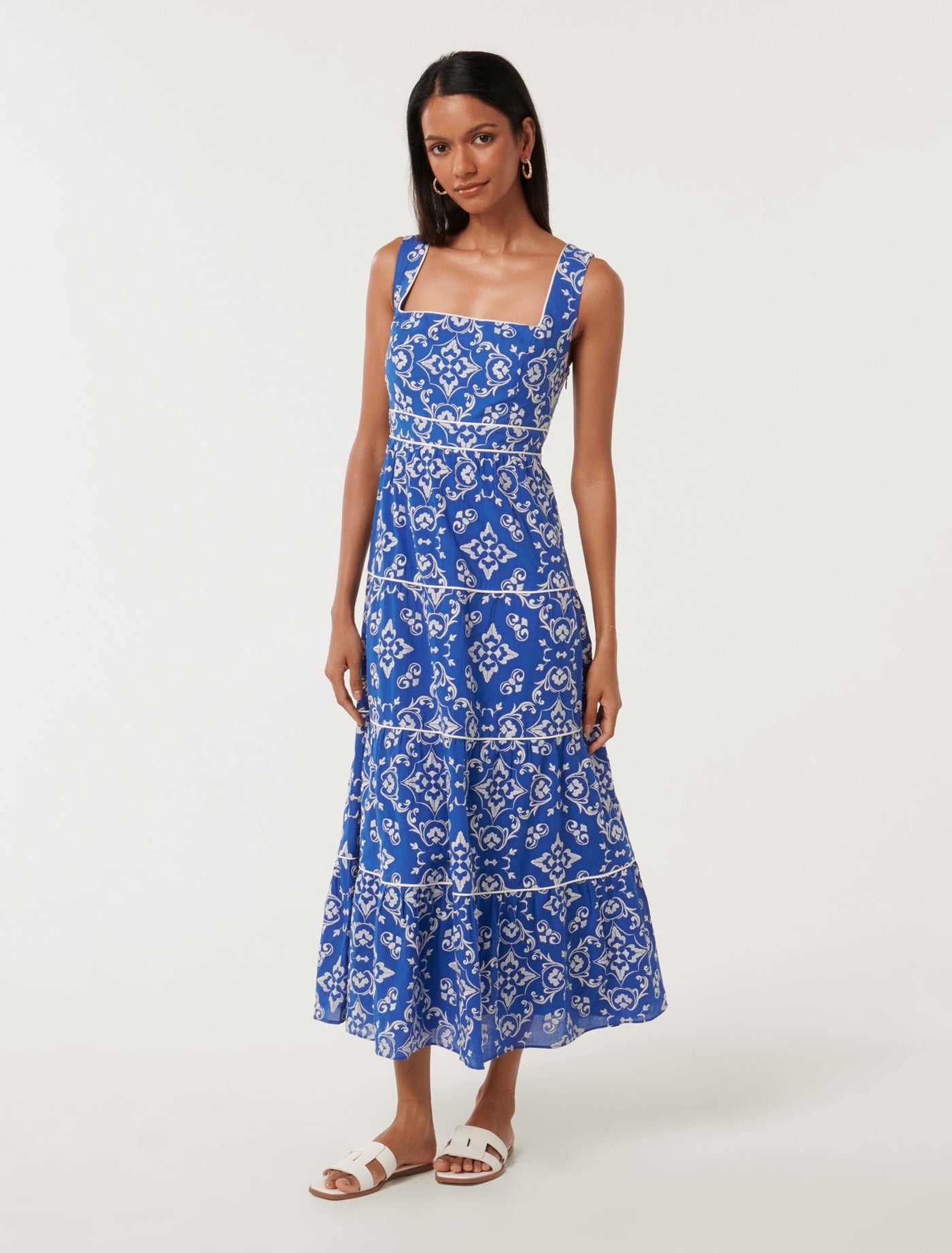 Kouvr Petite Pipping Midi Dress Small Blue Marina | Forever New