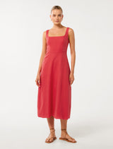 Tori Square Neck Linen Midi Dress Forever New