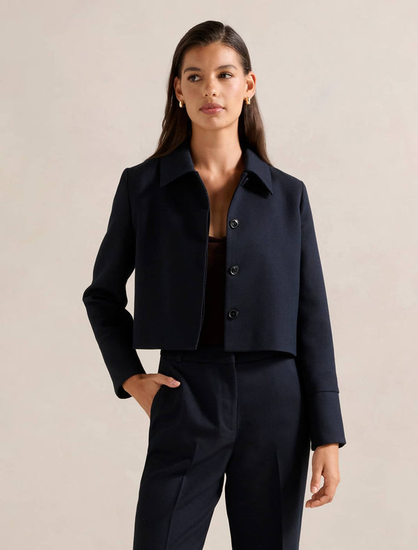 Carson Twill Crop Jacket Navy Suit Forever New