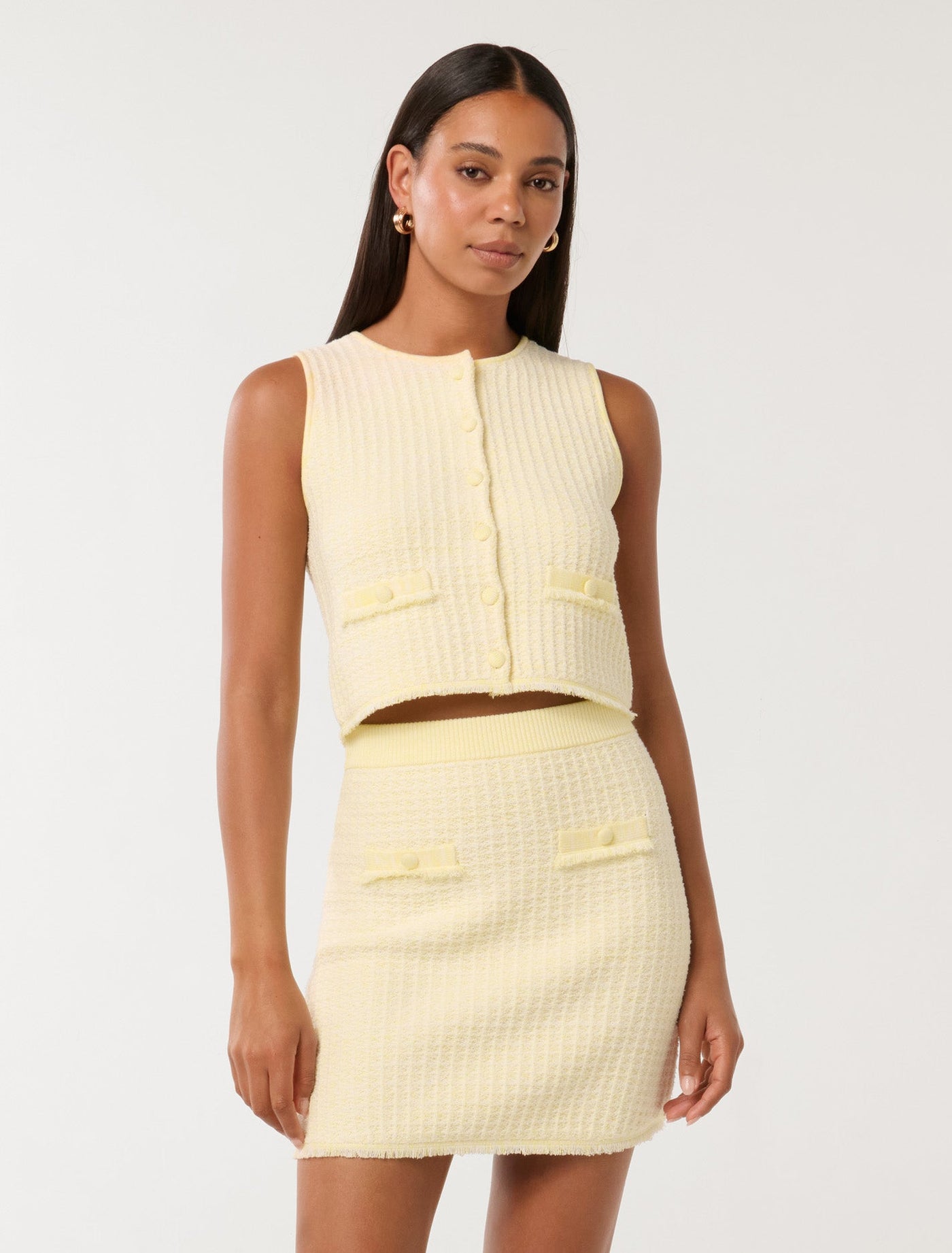 Aria Boucle Knit Tank Top Lemon | Forever New
