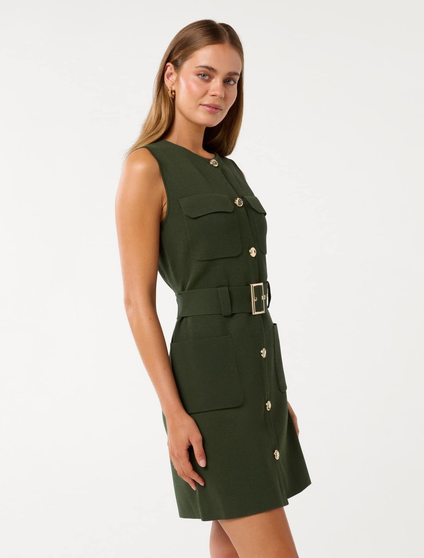 Parker Luxe Utility Mini Dress Olive | Forever New