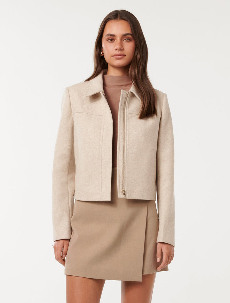 Tatum Zip Through Jacket Soft Oatmeal Forever New
