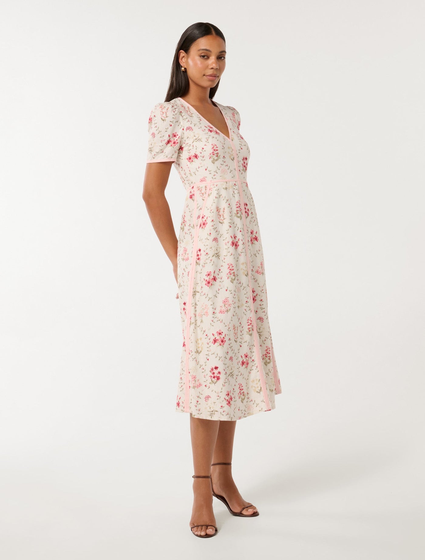 Sabrina Printed Linen Midi Dress Garden Trellis | Forever New