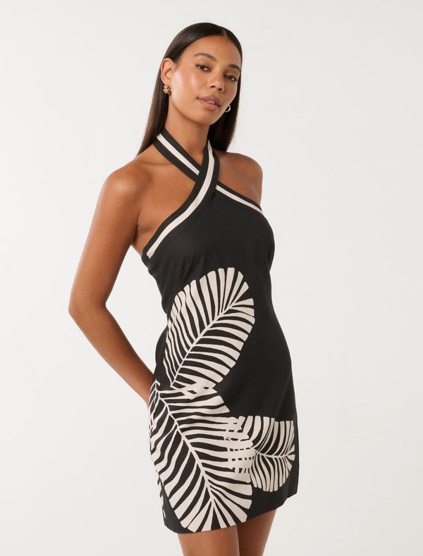 Adore Halter Neck Linen Mini Dress Forever New
