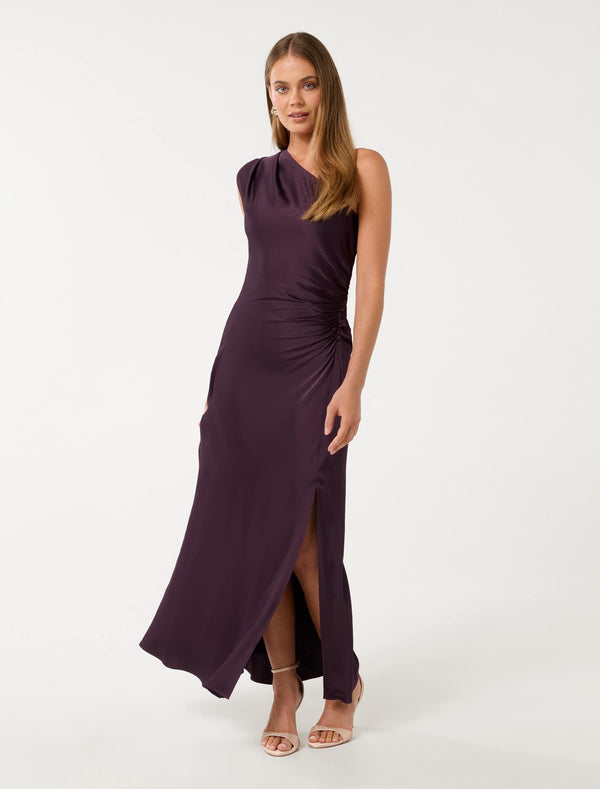 Asher One Shoulder Satin Maxi Dress Plum Perfect Forever New
