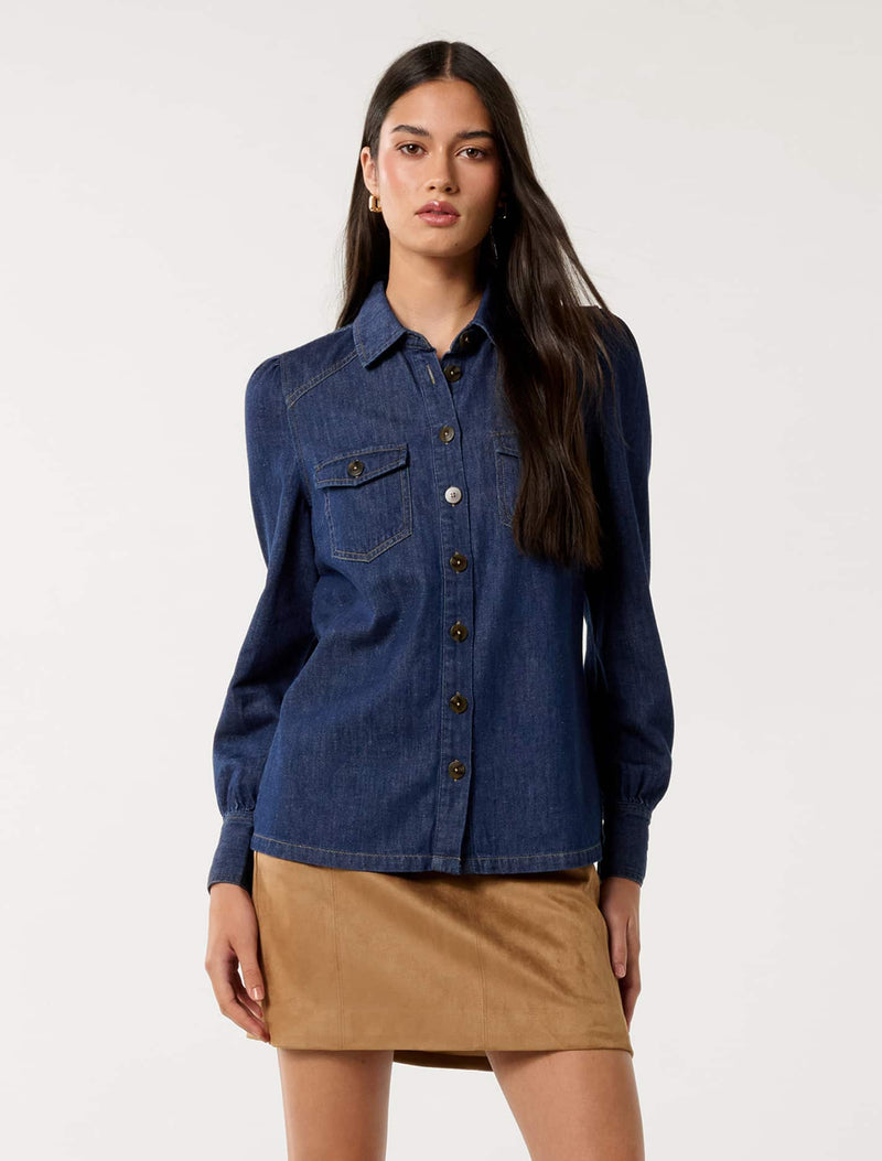 Elizabeth Denim Shirt Dark Wash Forever New