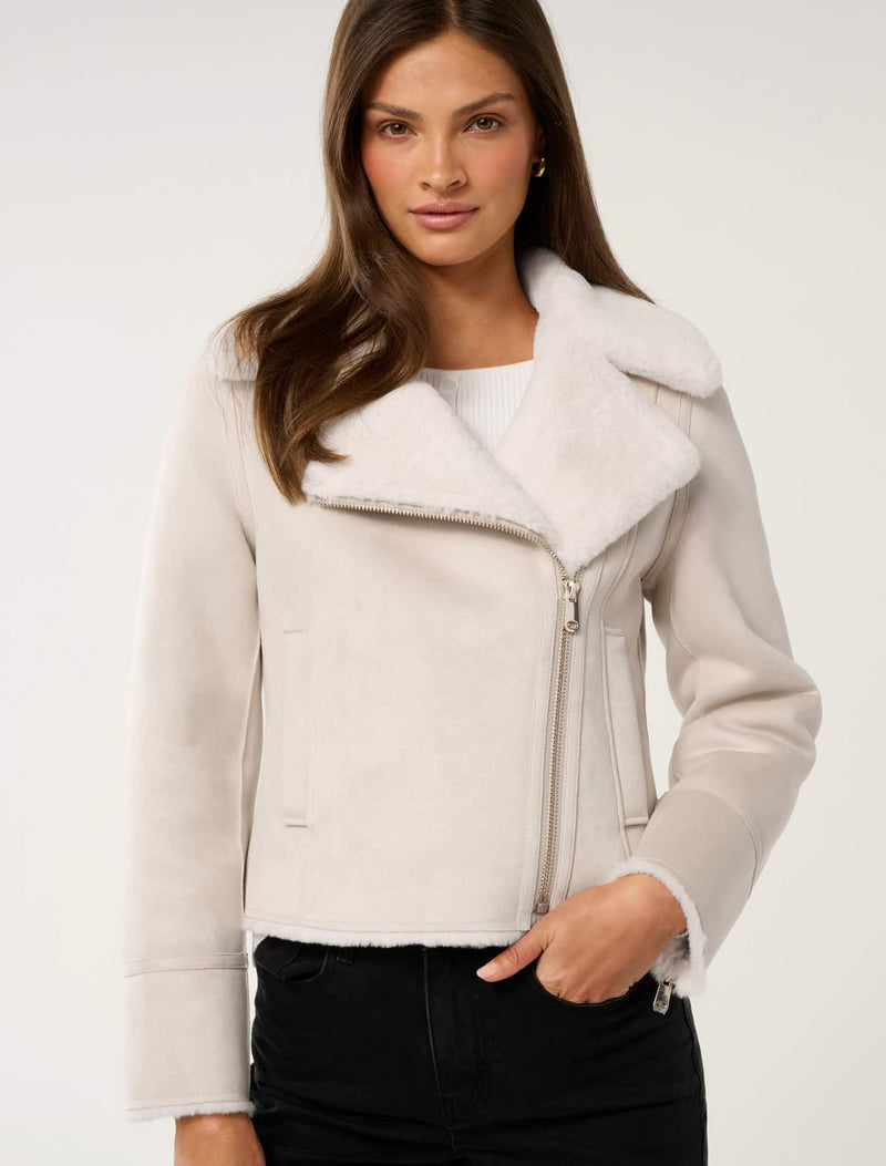 Penny Faux Fur Aviator Jacket Forever New