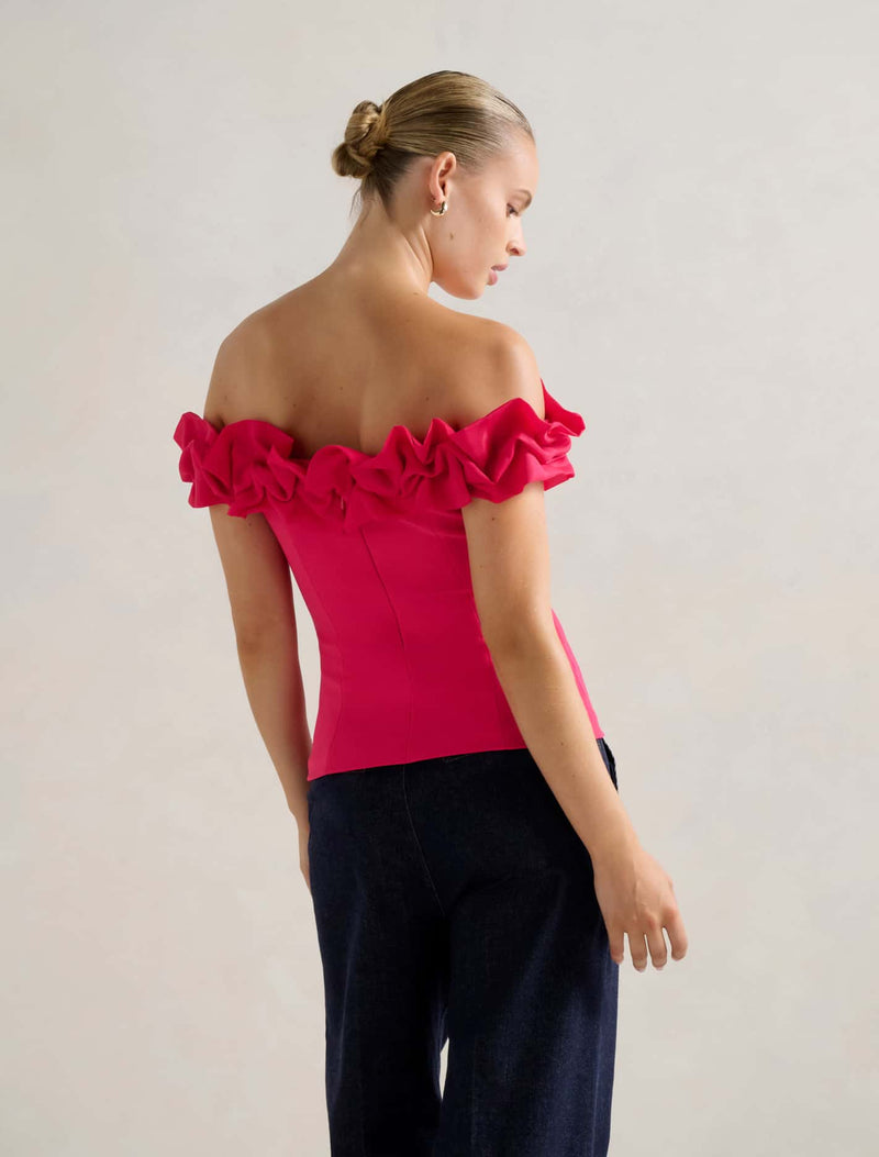 Stephanie Ruffle Crepe Bustier Top Forever New