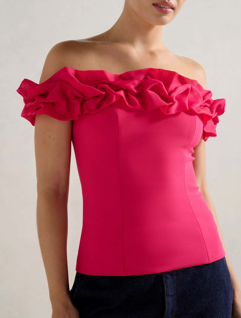Stephanie Ruffle Crepe Bustier Top Forever New