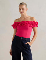 Stephanie Ruffle Crepe Bustier Top Bright Rose Forever New