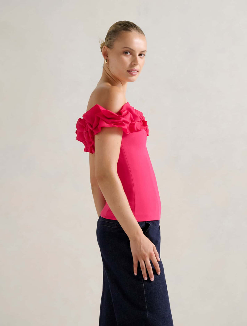 Stephanie Ruffle Crepe Bustier Top Forever New