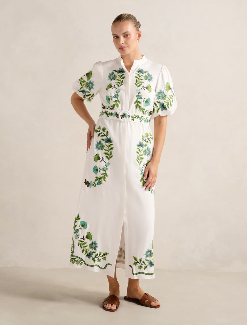 Beth Embroidered Shirt Dress Green Livia Floral Forever New