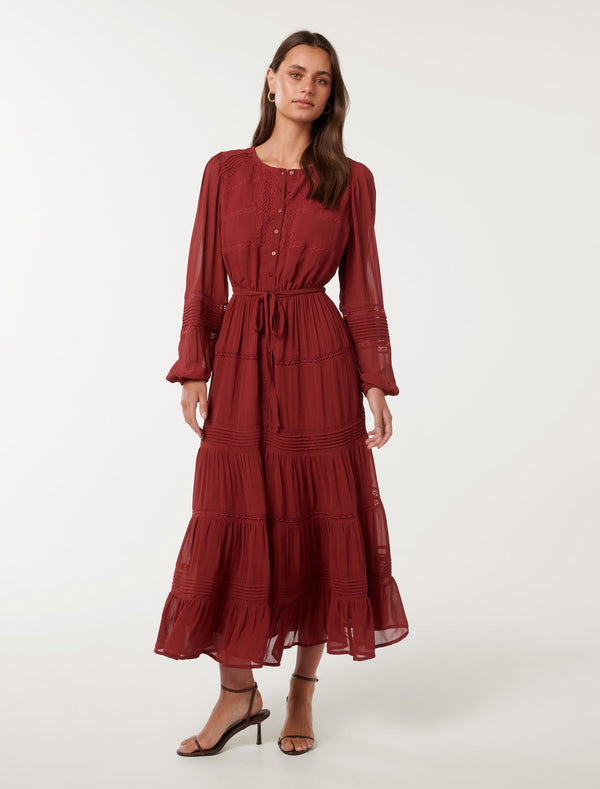 Frankie Lace Trim Dress Red Dahlia Forever New