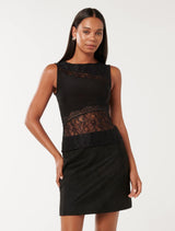 Atlas Lace Splice Top Black Forever New