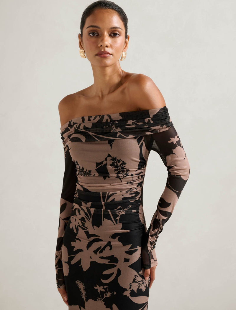 Minnie Petite Mesh Bardot Midi Dress Forever New