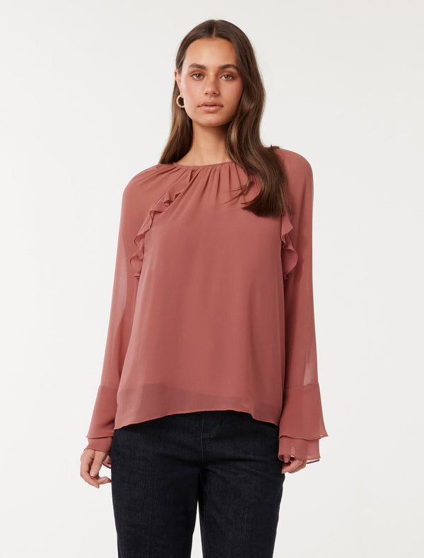 Tori Ruffle Blouse Dark Rose Forever New